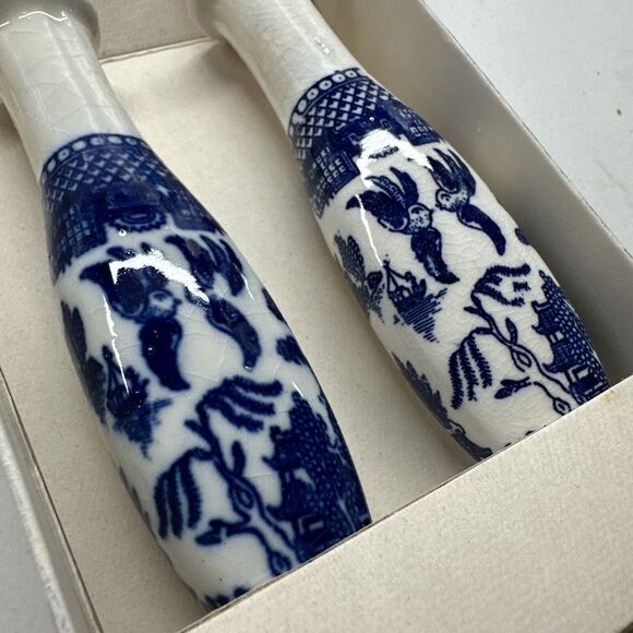Vintage  Serving Fork/Spoon DELFT STYLE ceramic Blue White Party Host Gift - Picture 8 of 9